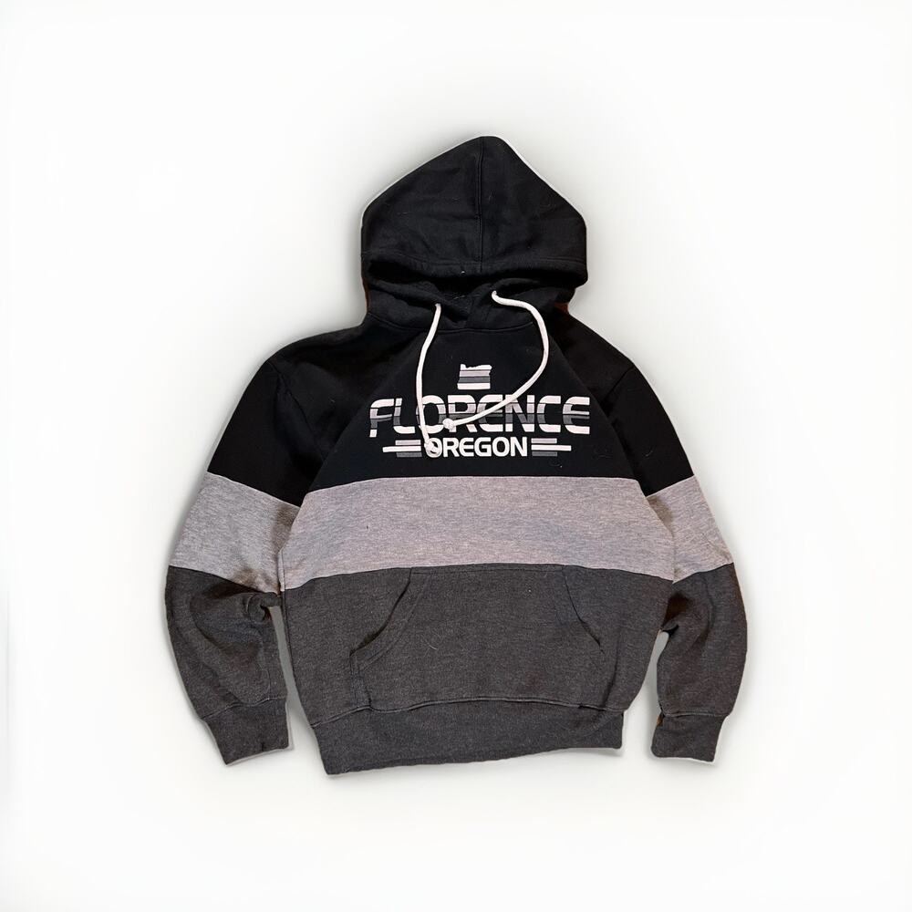 TIPSY Tag Oregon Florence Hoodie Sweatshirt Men's Small Made in USA Black/Grey
